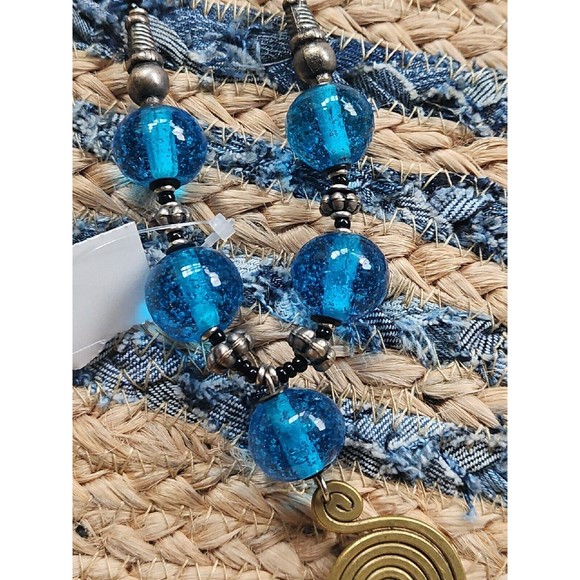 Turquoise Glass Beaded & Brass Necklace - Picture 2 of 8